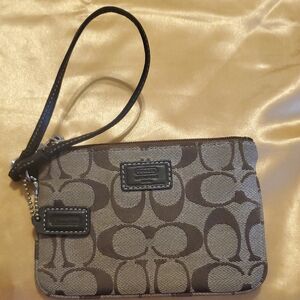 Coach Brown and Tan Signature Clutch Wristlet